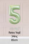 5 Retro Yeşil Rakam Balon 34 inç 5 Yaş Balonu