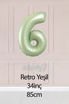 6 Retro Yeşil Rakam Balon 34 inç 6 Yaş Balonu