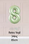 8 Retro Yeşil Rakam Balon 34 inç 8 Yaş Balonu
