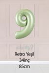 9 Retro Yeşil Rakam Balon 34 inç 9 Yaş Balonu