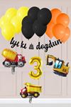 3 Yaş İnşaat Konsept Doğum Günü Balon Seti İnşaat Araçları Tema Balon Zinciri
