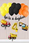 4 Yaş İnşaat Konsept Doğum Günü Balon Seti İnşaat Araçları Tema Balon Zinciri