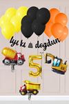 5 Yaş İnşaat Konsept Doğum Günü Balon Seti İnşaat Araçları Tema Balon Zinciri