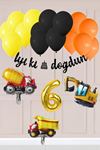 6 Yaş İnşaat Konsept Doğum Günü Balon Seti İnşaat Araçları Tema Balon Zinciri