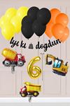 6 Yaş İnşaat Konsept Doğum Günü Balon Seti İnşaat Araçları Tema Balon Zinciri