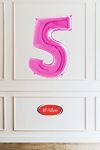 5 Yaş Pembe Kız Çocuk Doğum Günü Konsepti 16inç Pembe Rakam Happy Birthday Bannerlı Set