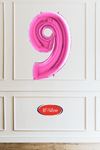 9 Yaş Pembe Kız Çocuk Doğum Günü Konsepti 16inç Pembe Rakam Happy Birthday Bannerlı Set