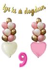 9 Yaş Pembe Doğum Günü Balon Seti 16inç Pembe Rakam İyi Ki Doğdun Bannerlı Set