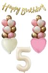 5 Yaş Kız Doğum Günü Konsepti Retro Krem Rakam Happy Birthday Bannerlı Balon Zinciri Seti