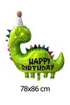 Şapkalı Yeşil Dinazor Balon Happy Birthday Yazılı Dinozor Folyo Balon