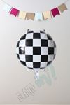 Yuvarlak Siyah Beyaz Damalı Folyo Balon