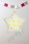 Krem Happy Birthday Yazılı Yıldız Folyo Balon