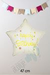 Krem Happy Birthday Yazılı Yıldız Folyo Balon
