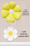 2 Küçük ve 1 Makaron Sarı Papatya Folyo Balon Seti