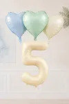 5 Yaş Retro Mavi Yeşil Krem Kalpli Folyo Balon Seti Set44 5 Yaş