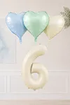 6 Yaş Retro Mavi Yeşil Krem Kalpli Folyo Balon Seti Set44 6 Yaş
