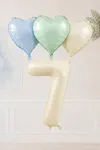 7 Yaş Retro Mavi Yeşil Krem Kalpli Folyo Balon Seti Set44 7 Yaş