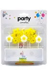 Papatya Tema Mum Seti Happy Birthday Yazısı ve Papatyalar 4lü Mum Seti 0395