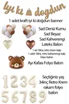 1 Yaş Ayı Kafası Folyo Balon Retro Balonlar 1 Yaş Doğum Günü Balon Seti Set28