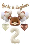 2 Yaş Ayı Kafası Folyo Balon Retro Balonlar 2 Yaş Doğum Günü Balon Seti Set28