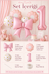 3 Yaş Pembe Fiyonk Tema Balon Seti 6 Parça Balon Süsleme Seti