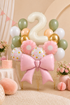 2 Yaş Retro Krem Pembe Fiyonk Konsept Doğum Günü Balon Zinciri Seti Set34