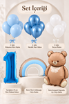 6 Yaş Retro Mavi Gökkuşağı ve Ayı Temalı Doğum Günü Balon Süsleme Seti Set36