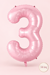 3 Pembe Rakam Balon 34 inç 3 Yaş Balonu