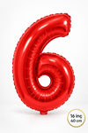 6 Yaş Kırmızı Rakam Folyo Balon 16 inç Yaş Balonu 40cm