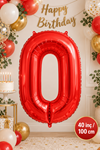 0 Kırmızı Rakam 40 inç Folyo Balon Yaş Balonu 100cm