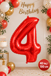4 Yaş 40inc Kırmızı Rakam Folyo Balon 100 cm Yaş Balonu 1metre