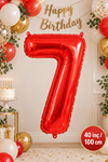 7 Yaş 40inc Kırmızı Rakam Folyo Balon 100 cm Yaş Balonu 1metre