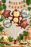 5'li Set Maymun Balonlu Safari Temalı Folyo Balon Seti