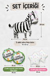 5'li Set Zebra Balonlu Safari Temalı Folyo Balon Seti