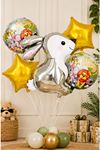 5'li Set Gümüş Tavşan Balonlu Folyo Balon Seti