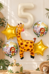 5 Yaş Zürafa Folyo Balonlu Set Safari Tema Balon Seti Set40 - 5Yaş