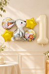 1 Yaş Gümüş Tavşan Folyo Balonlu 5li Set  ve Rakam Balon Safari Tema Balon Seti Set41