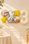 3 Yaş Gümüş Tavşan Folyo Balonlu 5li Set  ve Rakam Balon Safari Tema Balon Seti Set41 3 Yaş