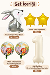 5 Yaş Gümüş Tavşan Folyo Balonlu 5li Set  ve Rakam Balon Safari Tema Balon Seti Set41