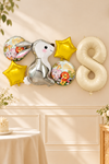 8 Yaş Gümüş Tavşan Folyo Balonlu 5li Set  ve Rakam Balon Safari Tema Balon Seti Set41