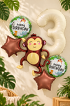 3 Yaş Maymun Folyo Balonlu Safari Tema Doğum Günü Balon Seti Set43
