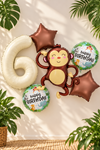 6 Yaş Maymun Folyo Balonlu Safari Tema Doğum Günü Balon Seti Set43